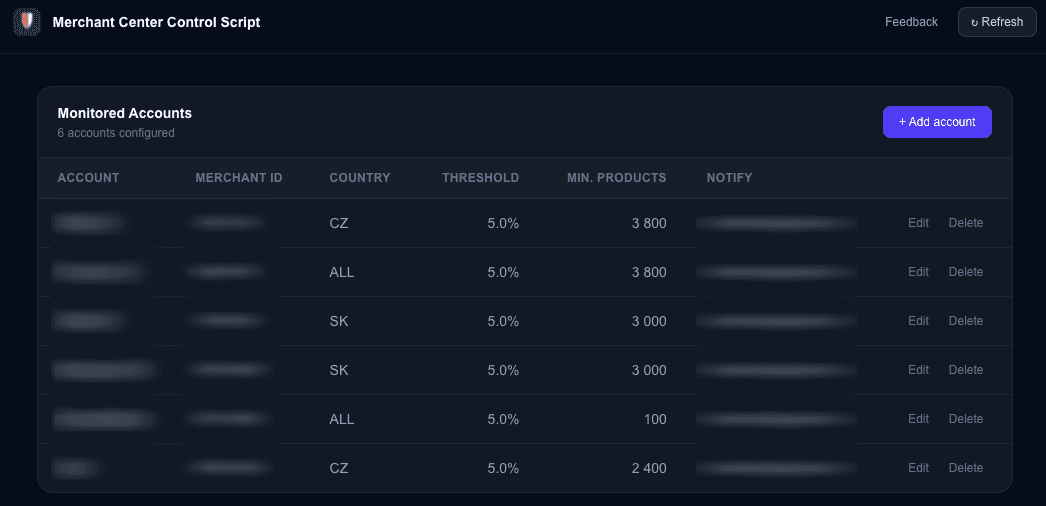 Merchant Center Control Script — screenshot 1