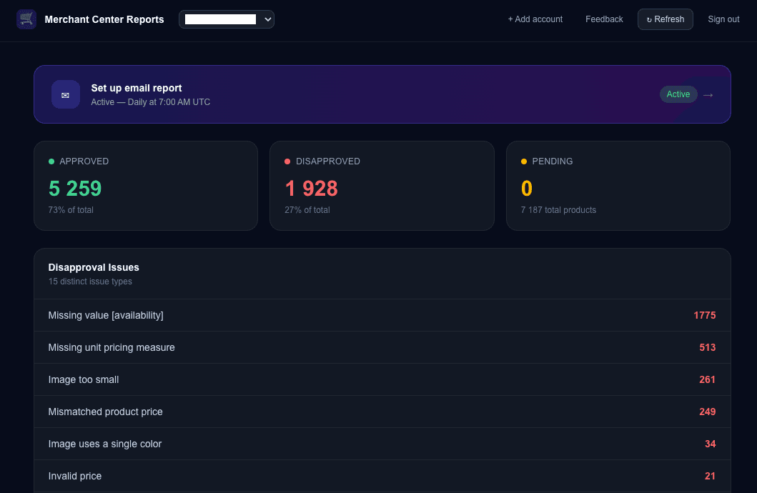 Merchant Center Approval Reports — screenshot